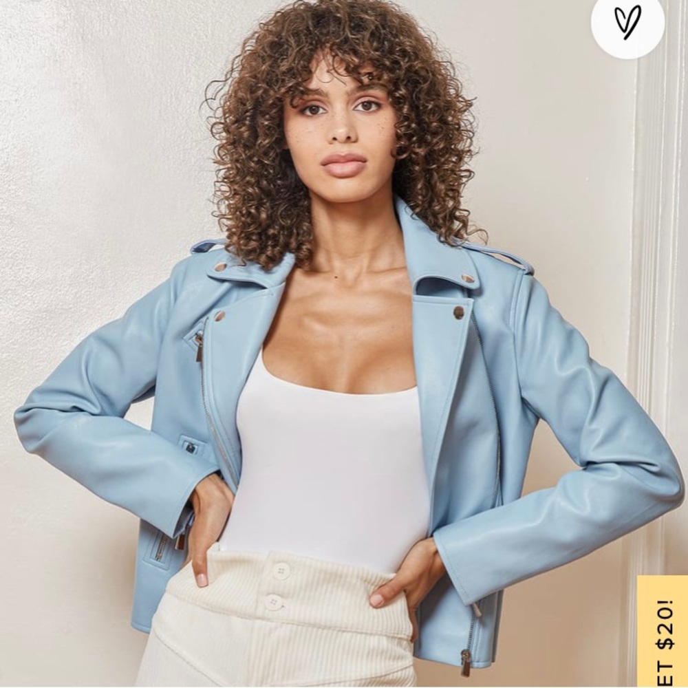 NWT—Lulu’s Out for the Night Blue Vegan Leather Moto Jacket size M